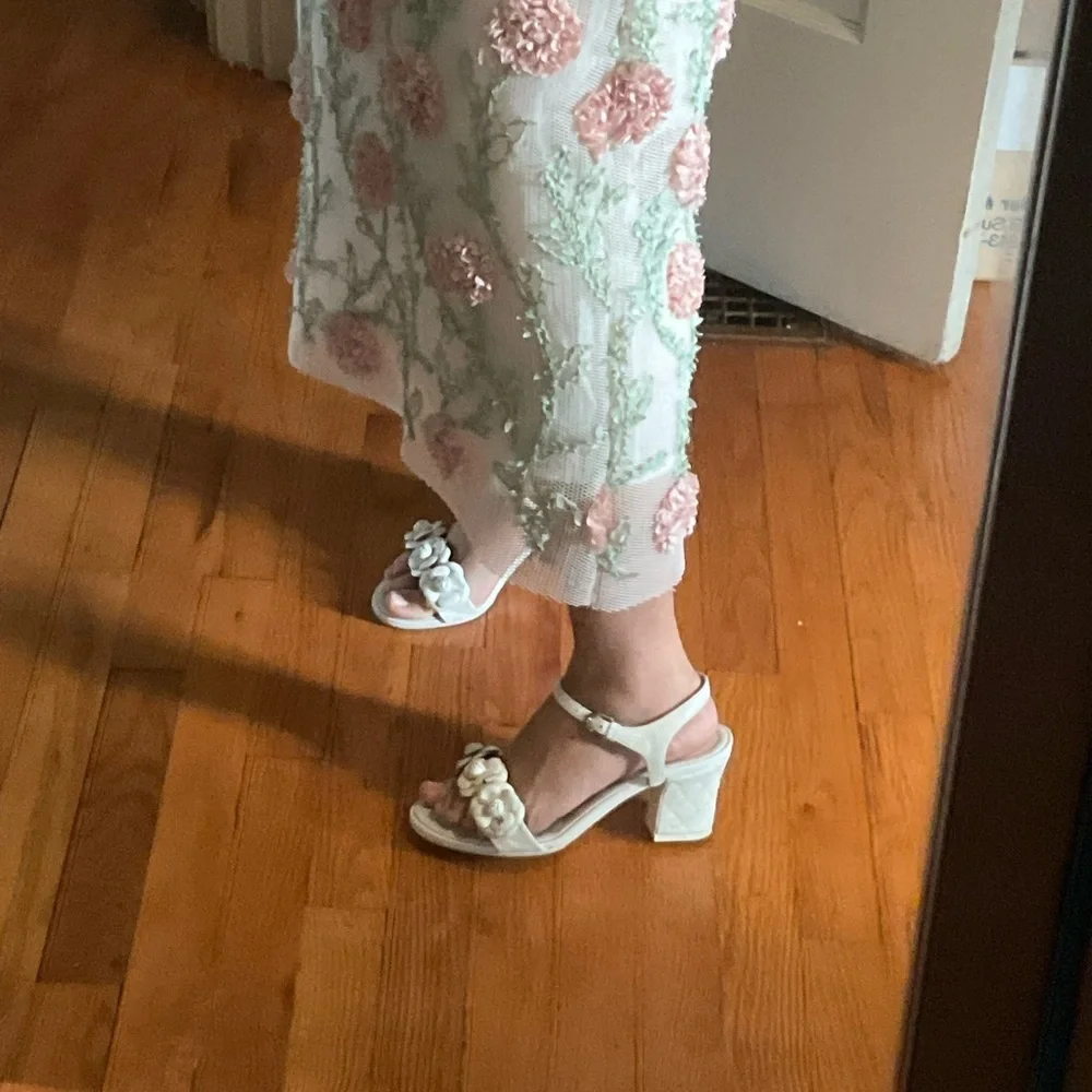 Chanel White Floral Women's Sandals